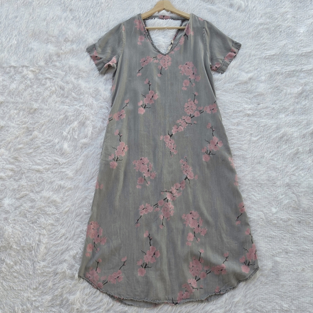 Soft Surroundings Cherry Blossom Floral Print Tencel Midi Dress